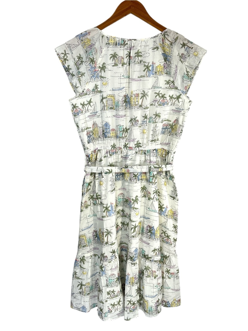 NWT Talbots Ruffle Fit & Flare Dress- SCENIC CURAÇAO Size 6P - Picture 7 of 9